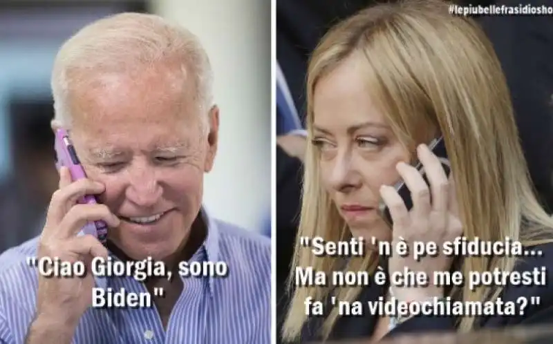 scherzo telefonico giorgia meloni - joe biden - vignetta by osho