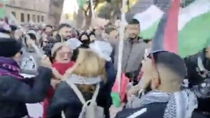 signora strattonata dai filo palestinesi alla manifestazione contro la violenza sulle donne   5