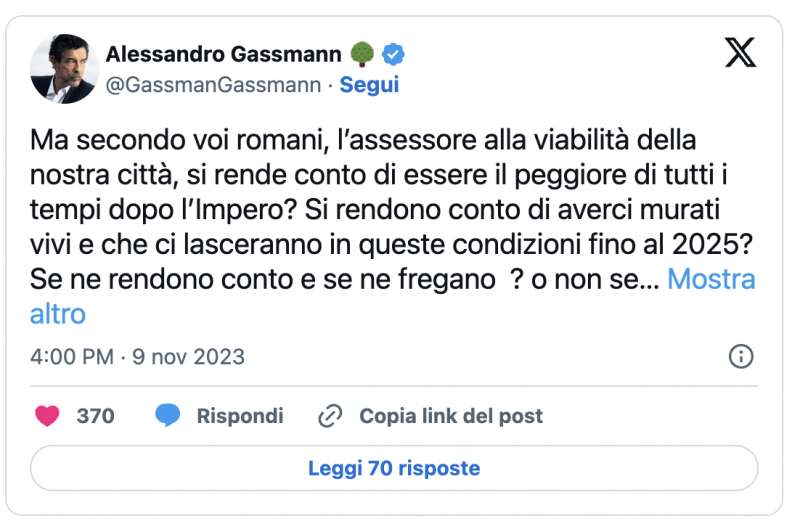 tweet di alessandro gassmann contro l assessore patane di roma