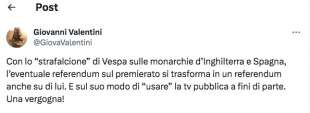 TWEET DI GIOVANNI VALENTINI SUL CASO BRUNO VESPA E PREMIERATO