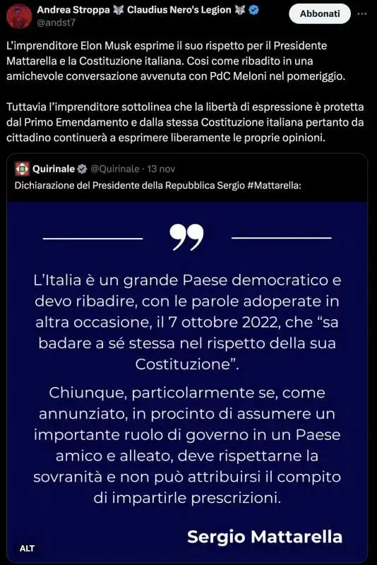 COMUNICATO DI ELON MUSK DIFFUSO DA  ANDREA STROPPA 