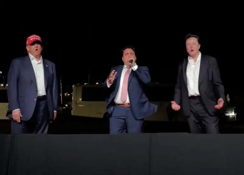 donald trump, chris macchio e elon musk   cantano god bless america a mar a lago   5