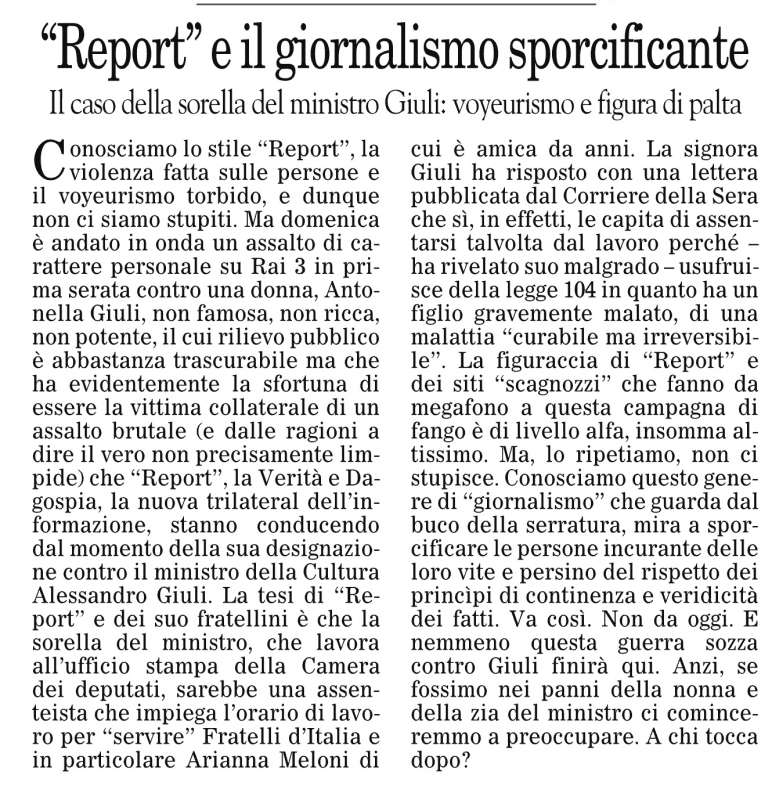 EDITORIALE DEL FOGLIO CONTRO DAGOSPIA REPORT, E LA VERITA