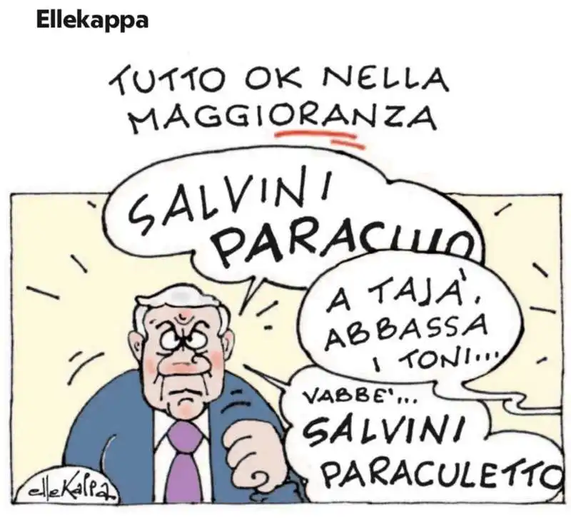 FORZA ITALIA DA' DEL PARACULETTO A SALVINI  - VIGNETTA BY ELLEKAPPA 