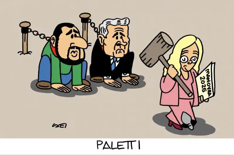 I PALETTI DI GIORGIA MELONI A SALVINI E TAJANI-  VIGNETTA DI ITALIA OGGI 