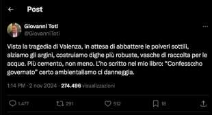 IL POST DI GIOVANNI TOTI SULL ALLUVIONE DI VALENCIA