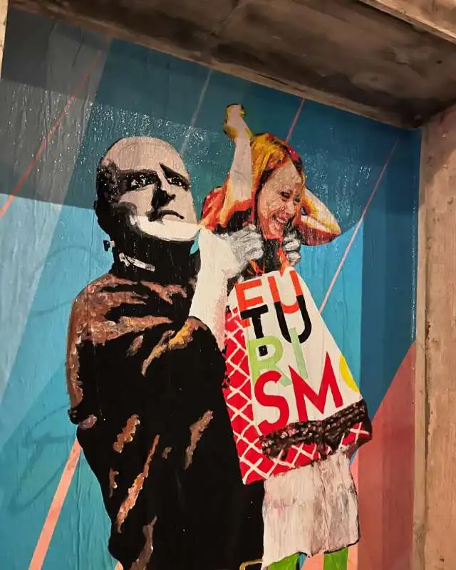 meloni e mussolini   futurismo   murale by harry greb.   