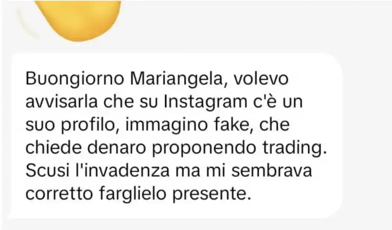 messaggio su profili fake di mariangela pira