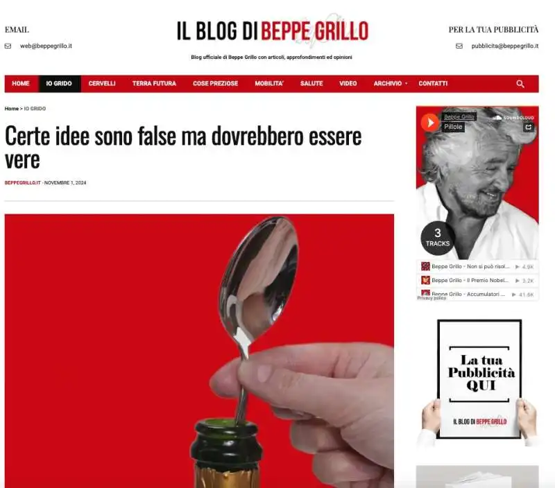 POST DI BEPPE GRILLO SUL BLOG - 1 NOVEMBRE 2024