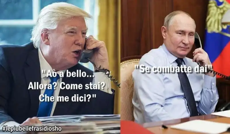 telefonata tra donald trump vladimir putin - vignetta by osho

