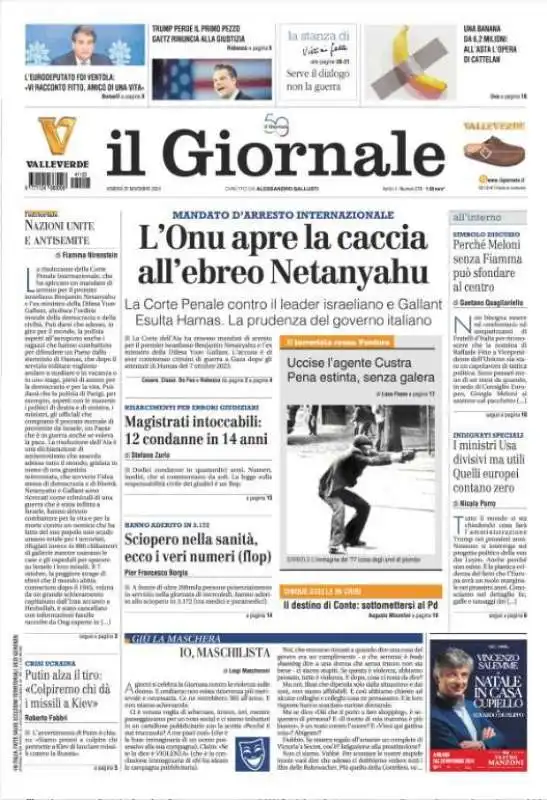 TITOLO DEL GIORNALE IN PRIMA -  L ONU APRE LA CACCIA ALL EBREO NETANYAHU  (MA E' LA CORTE PENALE INTERNAZIONALE)