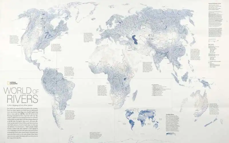 World of Rivers del National Geographic - la mappa che segna soltanto i fiumi