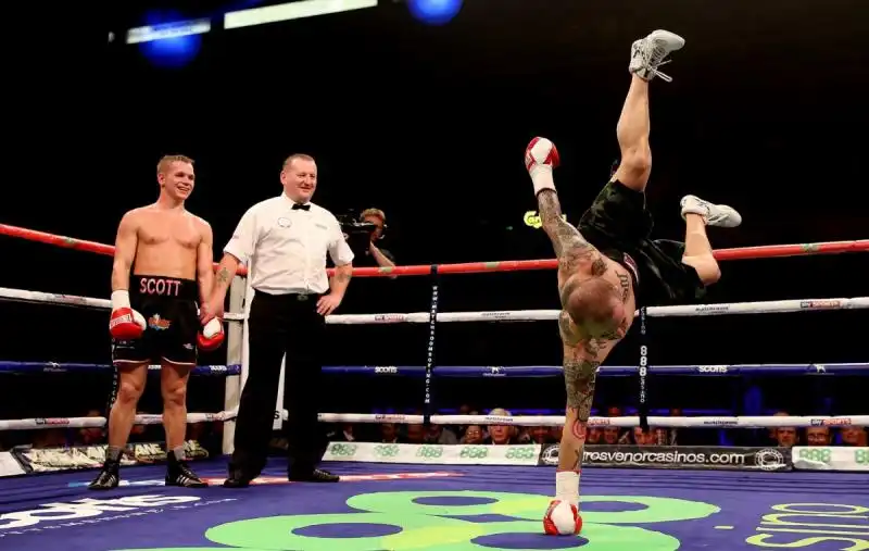 antonio rodriguez dances in the ring after winning a fight in sheffield england 