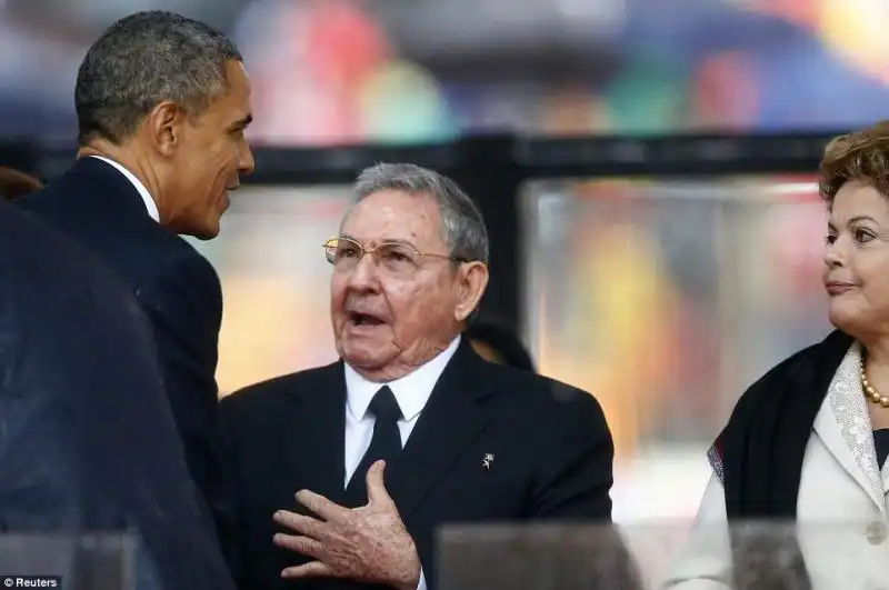 FUNERALI DI NELSON MANDELA  - OBAMA E RAUL CASTRO DILMA ROUSSEFF