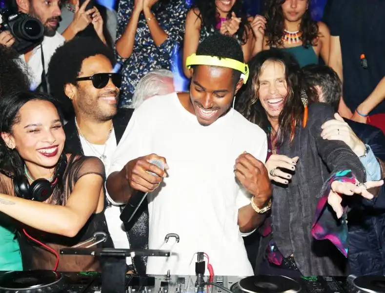 zoe kravitz let her dad lenny kravitz and steven tyler into the dj booth at the dom perignon party hosted by alex dellal stavros niarchos and vito schnabel at wall club in the w hotel  