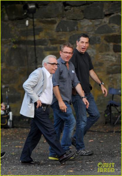 leonardo dicaprio wolf of wall street set with martin scorsese