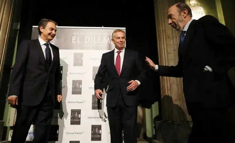 zapatero blair e rubalcaba presentano il libro 