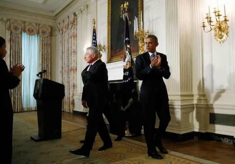 obama e il segretario della difesa chuck hagel