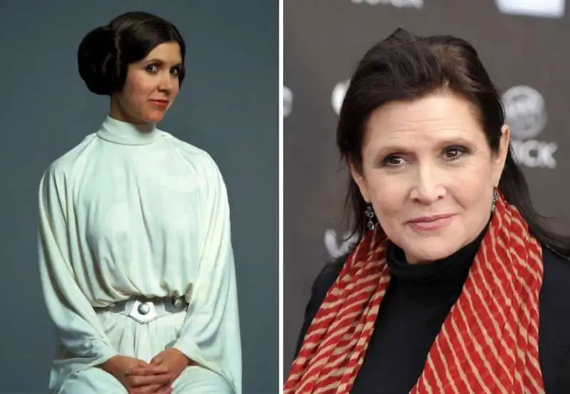 carrie fisher nel 1977 e nel 2015