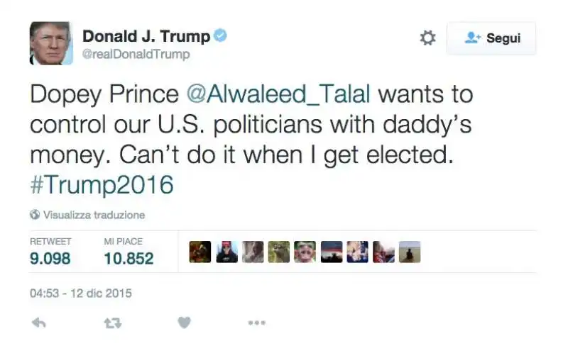 donald trump contro alwaleed