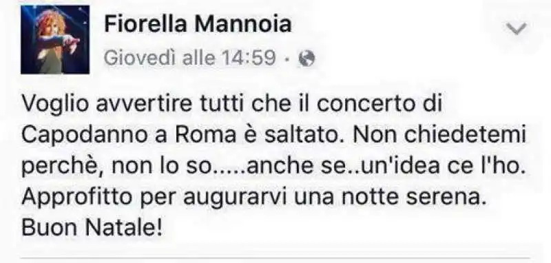 FIORELLA MANNOIA ESCLUSA DAL CONCERTO DI ROMA