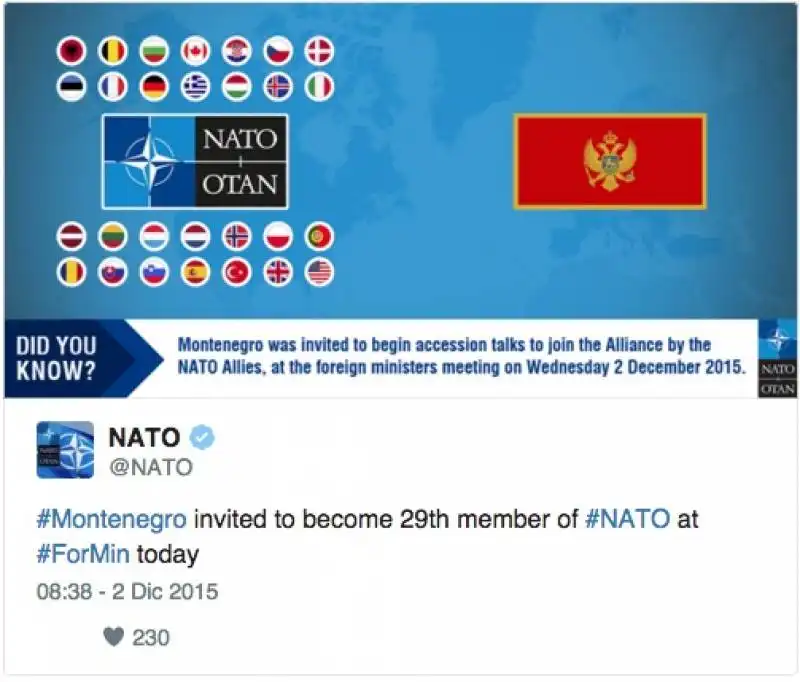 MONTENEGRO INVITATO NELLA NATO