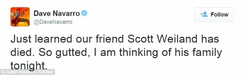 tweet del rocker dave navarro per morte scott weiland