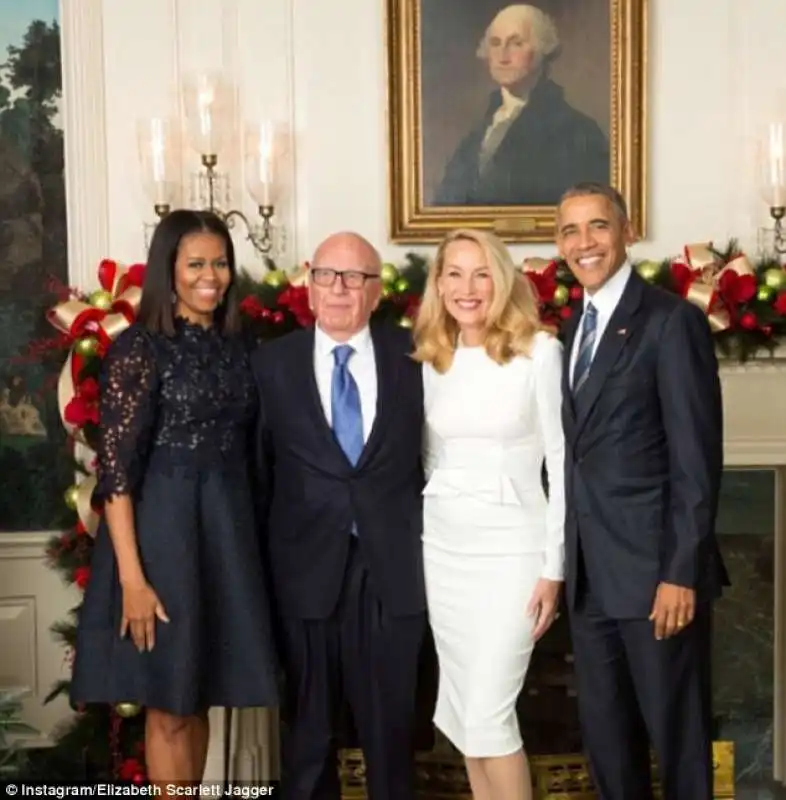 barack e michelle obama con rupert murdoch e jerry hall