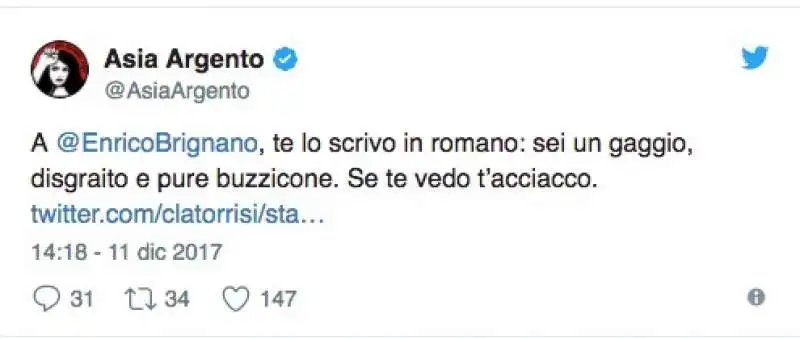 ASIA ARGENTO CONTRO ENRICO BRIGNANO