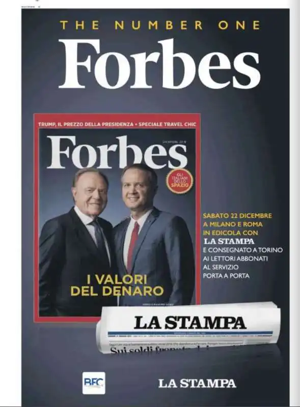 PUBBLICITA' DI FORBES CON IN COPERTINA ENNIO E MASSIMO DORIS SU 'LA STAMPA'