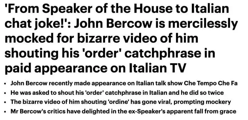 IL DAILY MAIL SULL'OSPITATA DI JOHN BERCOW A CHE TEMPO CHE FA