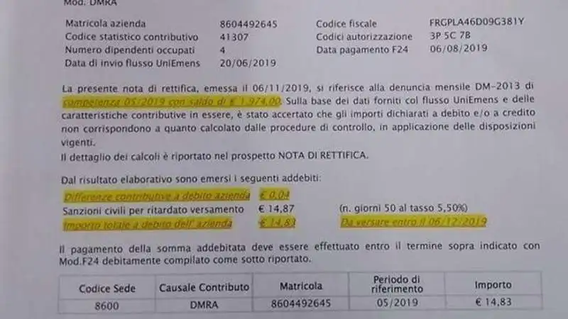 LA MULTA DELL'INPS ALL'ELETTRICISTA FRIULANO PER 4 CENTESIMI DI MANCATO VERSAMENTO