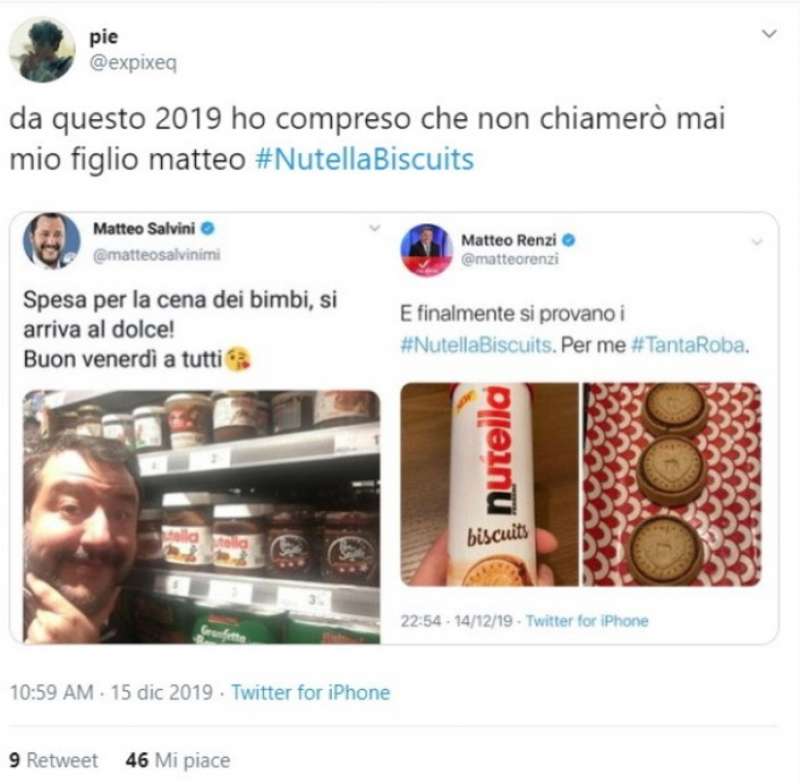 matteo salvini e matteo renzi e la nutella