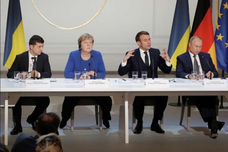 meeting normandia voldymyr zelensky angela merkel emmanuel macron vladimir putin 1