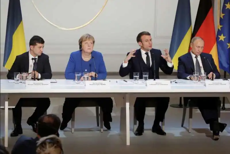 meeting normandia   voldymyr zelensky angela merkel emmanuel macron vladimir putin  1