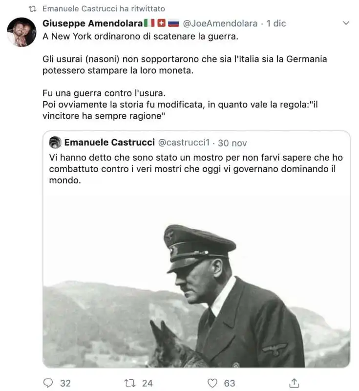 retweet antisemita del professor emanuele castrucci