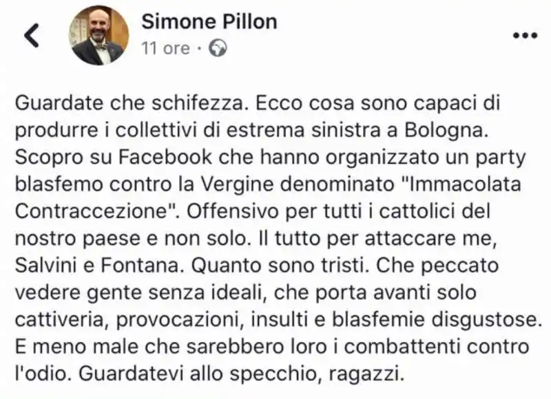 simone pillon contro i centri sociali di bolonga