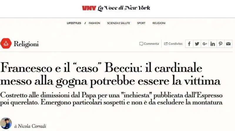 Articolo de la voce di New York sul caso Becciu