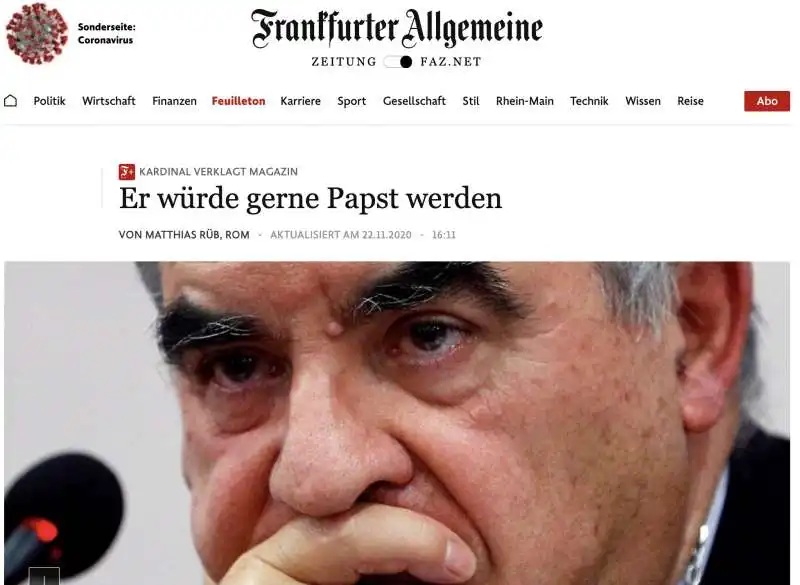 Articolo della Frankfurter Allgemeine Zeitung sul caso Becciu