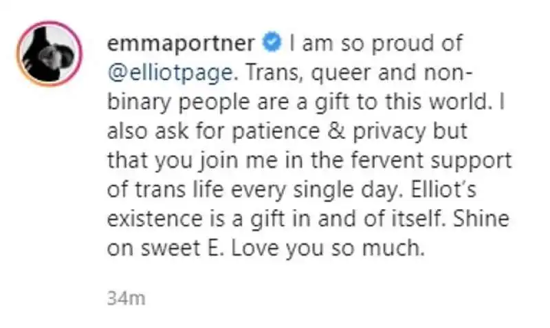 il commento della moglie (marito?) di ellen page