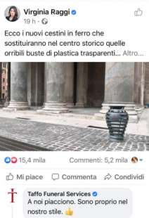 IL POST DI VIRGINIA RAGGI SUI NUOVI CESTINI