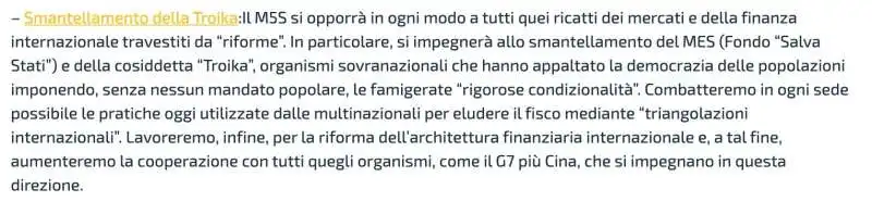 SMANTELLAMENTO DI TROIKA E MES - PROGRAMMA ELETTORALE M5S 2018