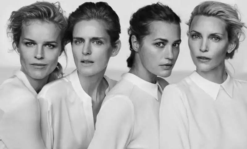 stella tennant con eva herzigova nadja auermann yasmin le bon