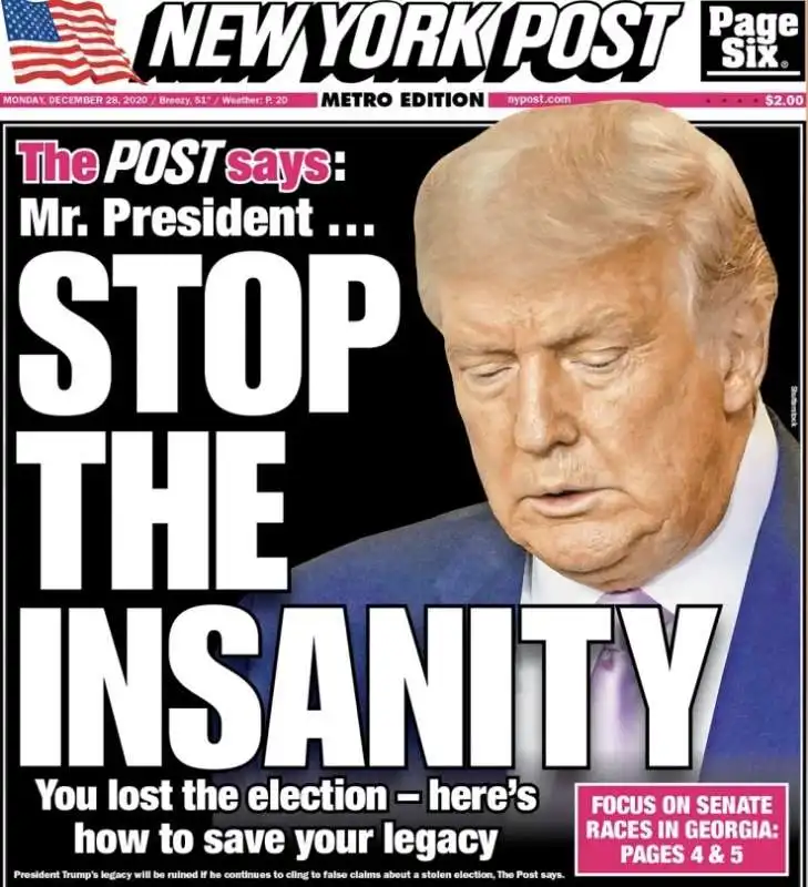 STOP THE INSANITY - IL NEW YORK POST DI MURDOCH ABBANDONA TRUMP