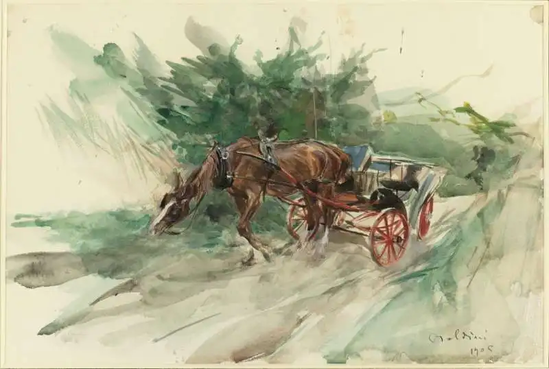 Calesse trainato da un cavallo - Giovanni Boldini 1905