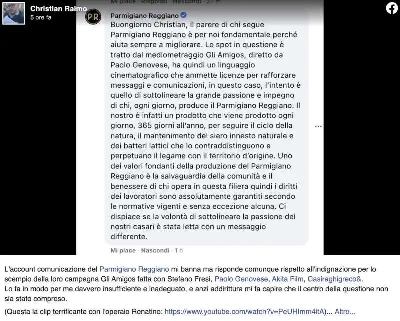 christian raimo contro gli spot parmigiano reggiano  