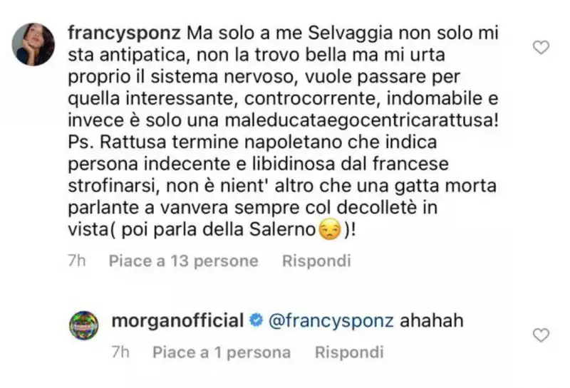 FOLLOWER DI MORGAN CHE INSULTA SELVAGGIA