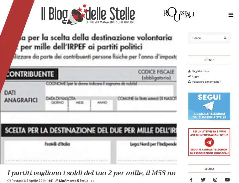 IL POST DEL MOVIMENTO 5 STELLE CONTRO IL 2XMILLE (NEL 2014)