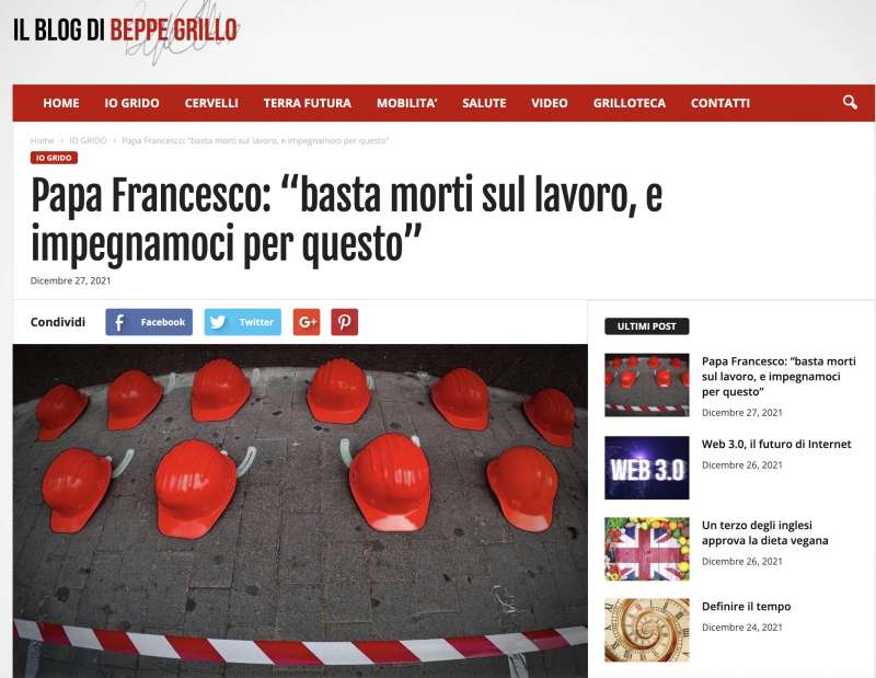 IL POST DI BEPPE GRILLO CONTRO LE MORTI SUL LAVORO