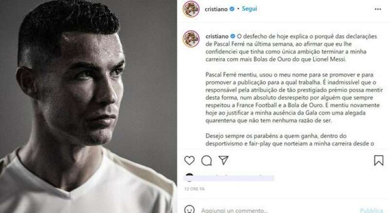 il post di cristiano ronaldo contro pascal ferre